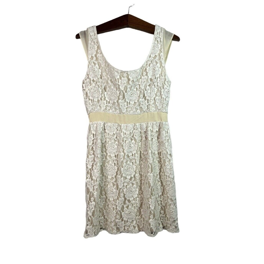 American Eagle White Beige Floral Lace Sleeveless Skater Dress Women's Sz 10 NWT